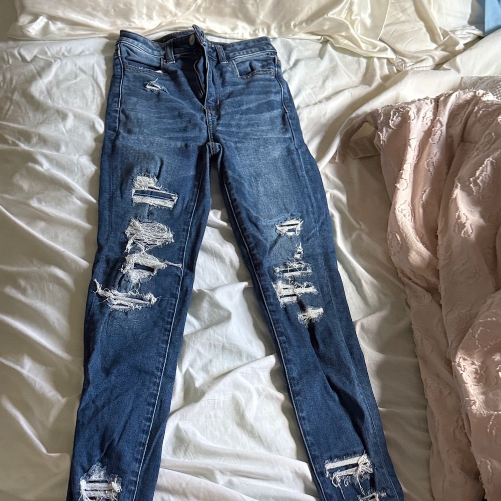 American Eagle Outfitters Distressed Blue Skinny Jeans
